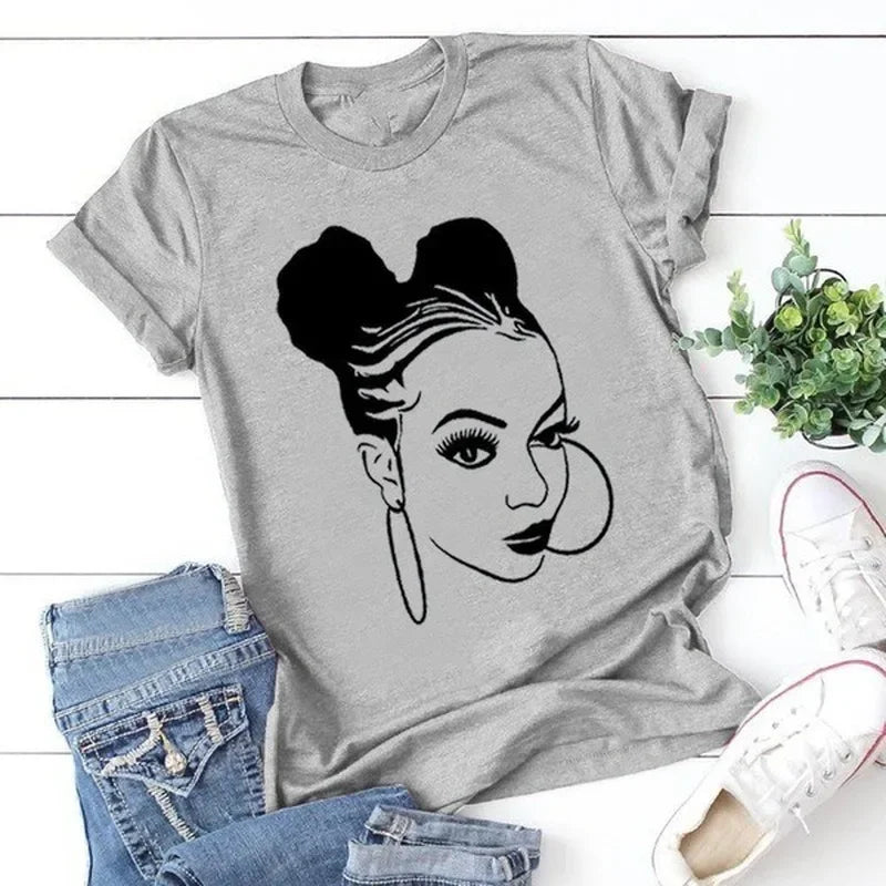 Fille africaine imprimer t-shirt femmes à manches courtes col rond t-shirt ample été femmes t-shirt hauts Camisetas Mujer