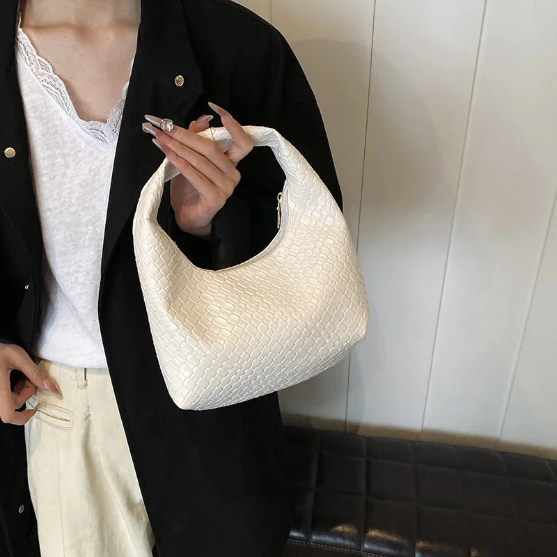 Femmes classique mode tissé en relief Hobo souple en cuir PU petit sac à bandoulière à poignée supérieure décontracté sacs à main quotidiens