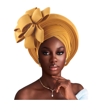 Grande fleur Turban casquette pour femmes élégant Auto Gele couvre-chef dame africaine bandeau Nigeria femme couvre-chef chapeau musulman