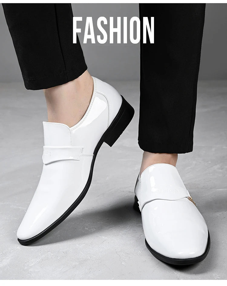 Chaussures en cuir blanc pour hommes, mocassins à bout pointu, décontractés, à enfiler, pour robe de soirée, nouvelle collection 2025