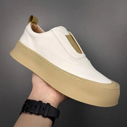 Mocassins à enfiler en cuir véritable pour hommes, chaussures de loisirs respirantes, mode, Style polyvalent, bout rond, plateforme, chaussures décontractées, qualité supérieure