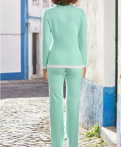 Ensemble deux pièces décontracté pour femmes, nouvelle mode, couleur unie, élégant, Slim, Simple, fermeture éclair, haut, pantalon de survêtement droit, automne et hiver