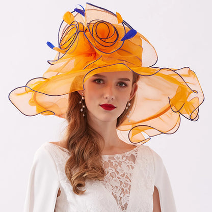 Femmes élégantes chapeau de soleil Organza Fedoras été chapeaux de soleil femmes Kentucky Derby large bord casquette de plage mariage Cocktail thé fête chapeaux