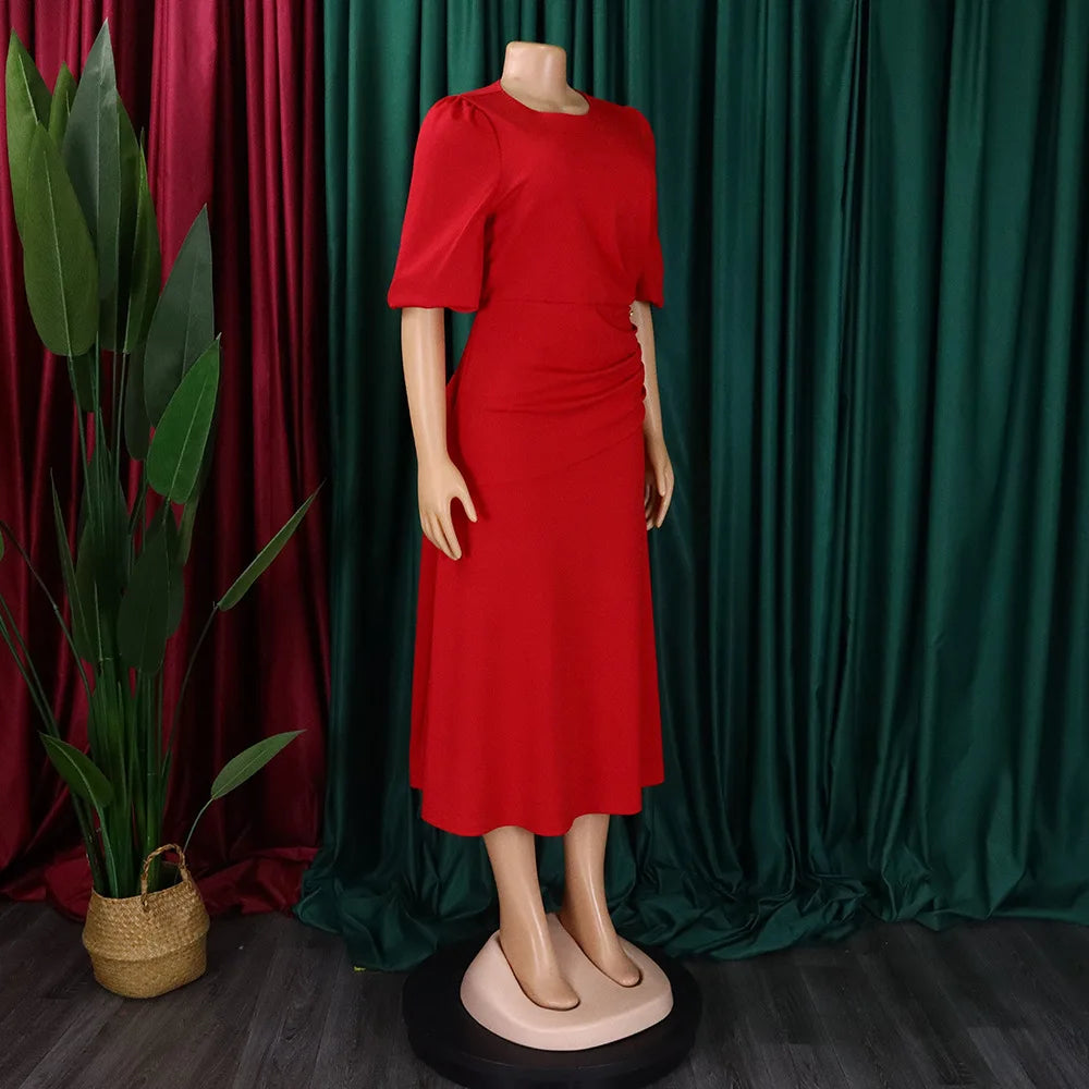 FairyShely-Robe longue à manches courtes pour femmes, grande taille, col rond, grandes robes pour dames, robe de soirée serrée, robe curvy, monochromatique, été, 2025