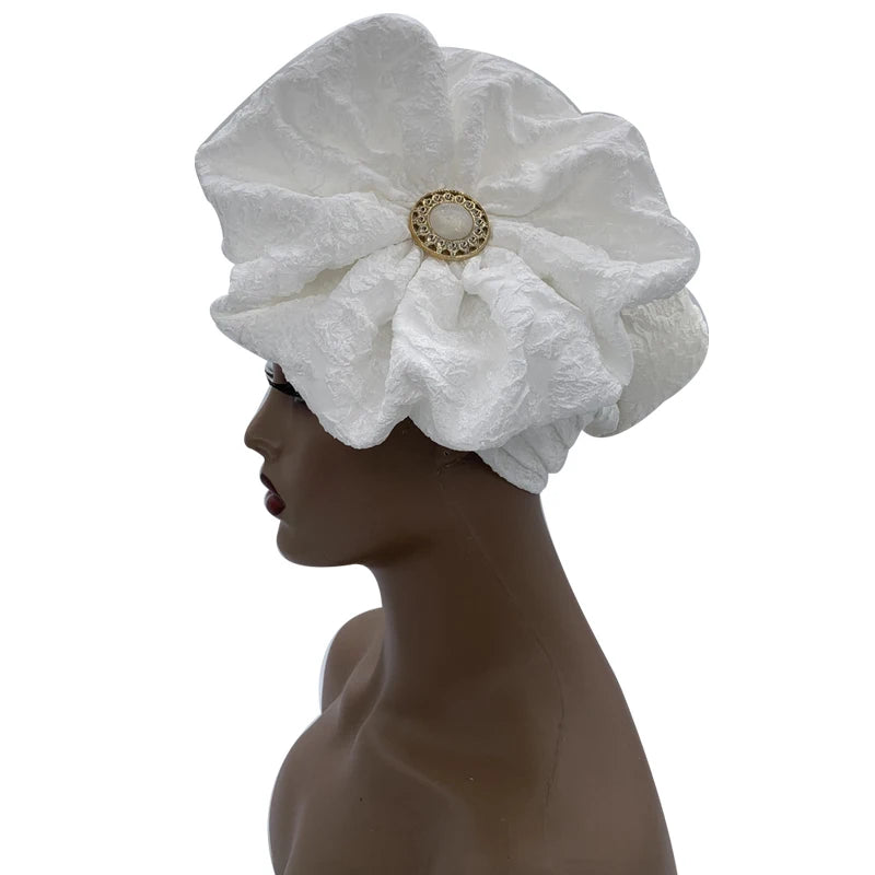 Turban Africain à Grande Fleur pour Femme, Foulard de Sauna Musulman à la Mode