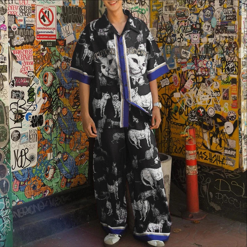 INCERUN hommes ensembles impression Patchwork revers manches courtes chemise et pantalon deux pièces ensembles été ample vacances décontracté hommes costumes