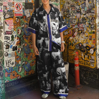 INCERUN hommes ensembles impression Patchwork revers manches courtes chemise et pantalon deux pièces ensembles été ample vacances décontracté hommes costumes