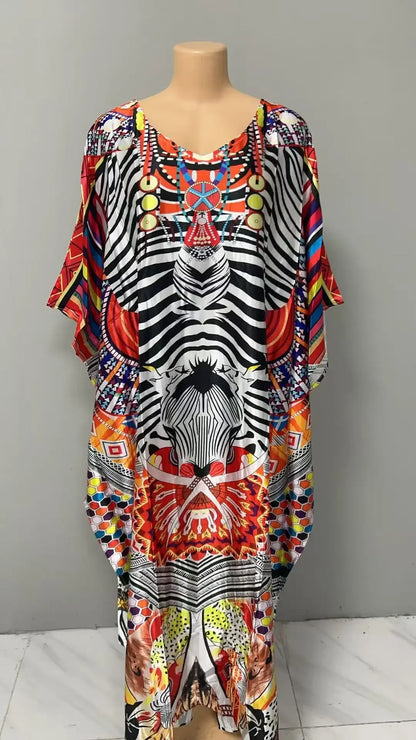 Robe confortable grande taille pour femmes, imprimé Floral, taille ample, jupe longue, manches chauve-souris, col en V, longueur cheville, mode élégante