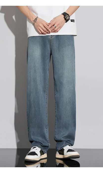 Jean Baggy d'été pour hommes, Baggy, drapé doux, ample, confortable, jambes larges, pantalon en soie glacée, rétro, élastique, décontracté, Denim