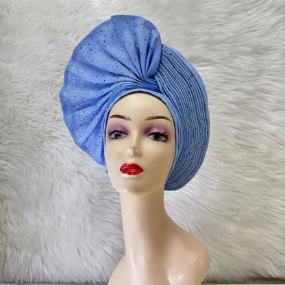 Turban de tête musulman pour femmes, Gele africain violet, casquettes déjà fabriquées, Auto Aso Oke, cravate de sauna Gele, chapeau rond pour dames, Z620-2 de fête