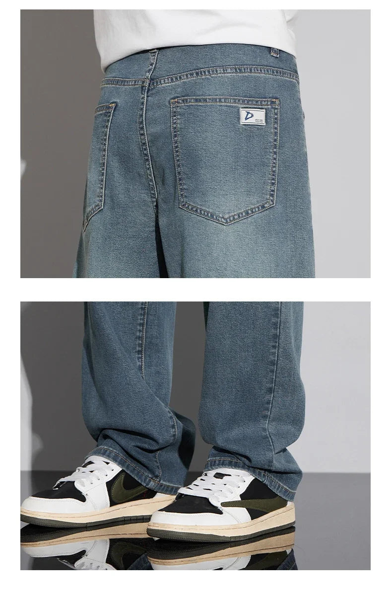 Jean Baggy d'été pour hommes, Baggy, drapé doux, ample, confortable, jambes larges, pantalon en soie glacée, rétro, élastique, décontracté, Denim