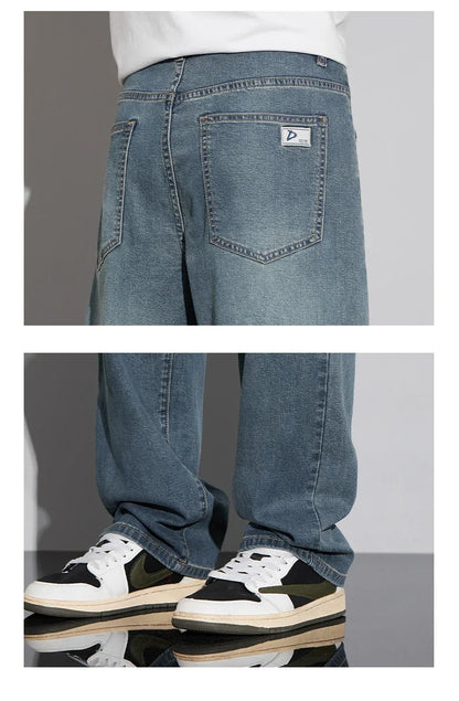 Jean Baggy d'été pour hommes, Baggy, drapé doux, ample, confortable, jambes larges, pantalon en soie glacée, rétro, élastique, décontracté, Denim
