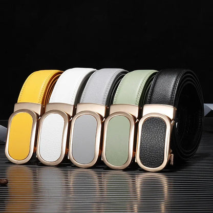 Ceinture bleue pour hommes et femmes, ceintures à boucle automatique, ceinture féminine Cinturon décontractée à la mode, vert blanc noir rouge disponible