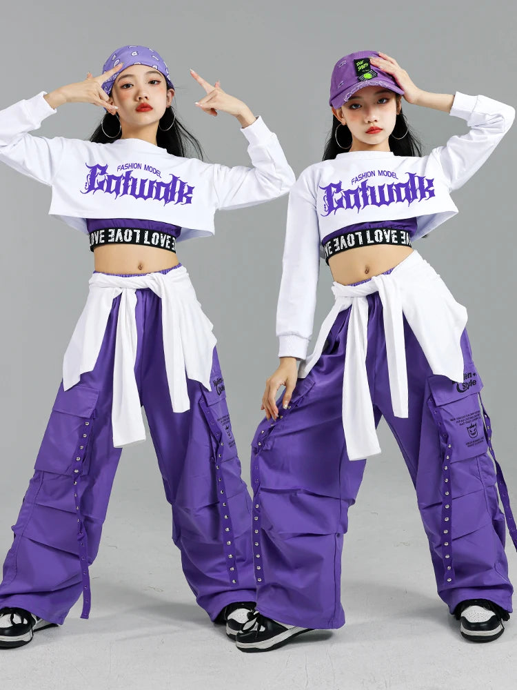Haut court K-pop pour filles, pantalons cargo, cardigan de danse de rue pour enfants, olympiques streetwear pour enfants, ensembles de vêtements de groupe de filles Jazz