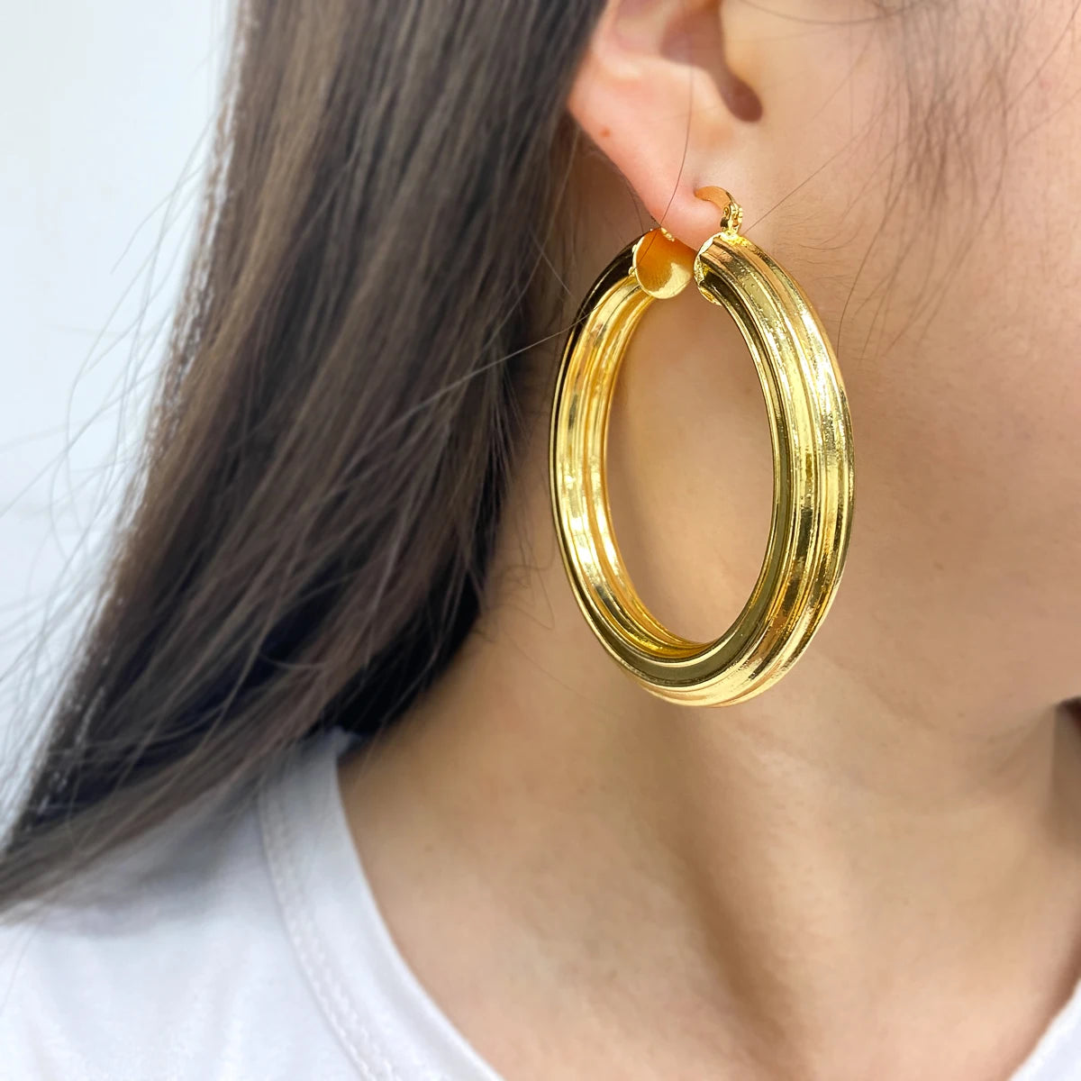 Boucles d'oreilles Twist Hoop pour femmes, grand cercle rond, boucle d'oreille face, déclaration de mode, accessoires de bijoux, document en or, Hip Hop