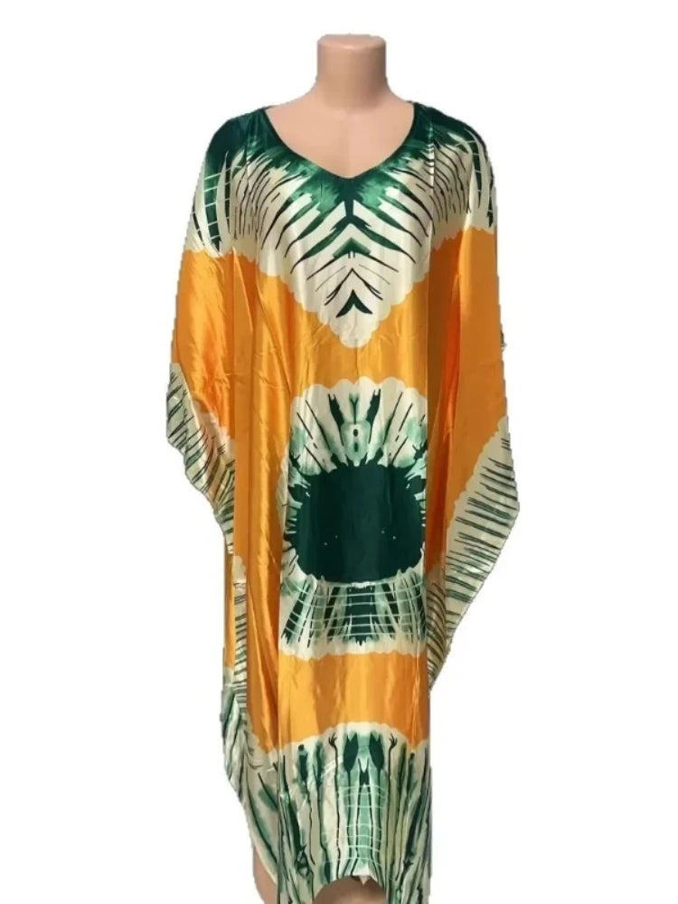 Robe confortable grande taille pour femmes, imprimé Floral, taille ample, jupe longue, manches chauve-souris, col en V, longueur cheville, mode élégante