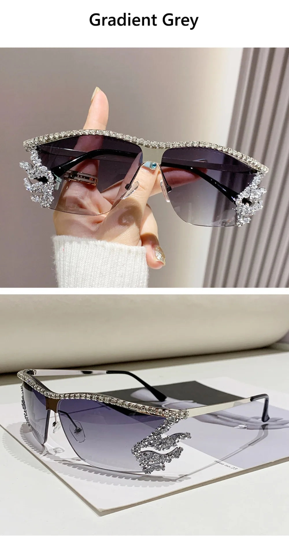 Y2K lunettes de soleil sans monture Punk irrégulière femme lunettes de soleil de luxe concepteur UV400 Protection diamant cristal nuances pour les femmes