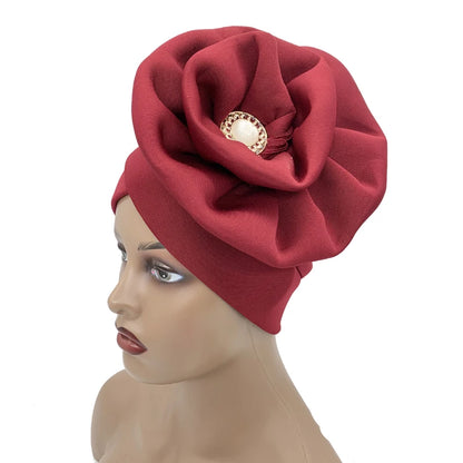 Chapeau Turban à grande fleur pour femmes, casquette Hijab musulmane, diamants, enveloppe de tête, Bandana, casquette de chimio, chapeau africain, 2023