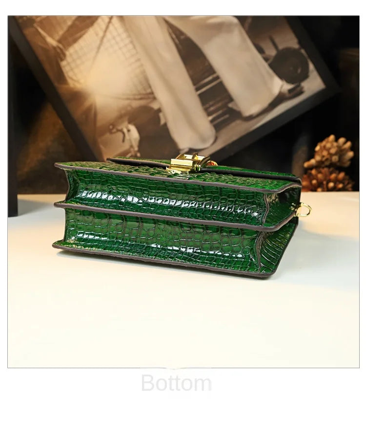 Sacs à main en cuir véritable pour femmes, marque de mode de luxe, sac à bandoulière initié, petit crocodile, carré dur, sacs de messager portables