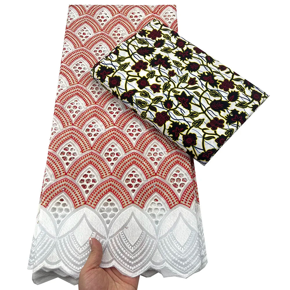 Tissu africain en dentelle de Voile suisse, 2.5 + 3 yards, véritable cire pour coudre une robe de soirée, nouvel arrivage