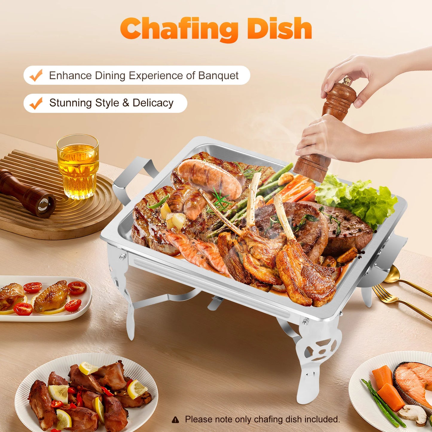 Réchaud/couvercle en acier inoxydable 6L, récipient chauffant pour Catering, Buffet de fête, poêle carré en libre-Service