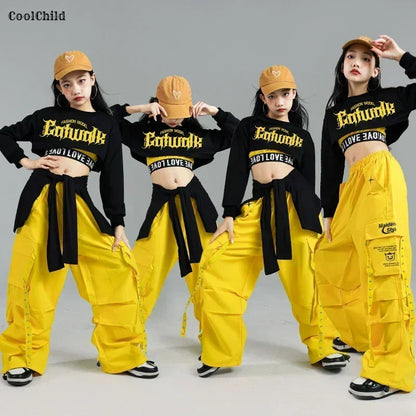 Ensemble de vêtements Hip Hop pour filles, haut court K-pop, pantalon cargo, cardigan de danse de rue pour enfants, streetwear pour enfants, groupe de filles, vêtements de jazz, mode