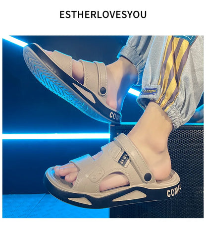 Sandales d'été Eva pour hommes, pantoufles à la mode, légères, douces, plates, antidérapantes, pour l'extérieur, la plage, à bout ouvert