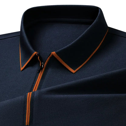 Polo en soie à fermeture éclair pour hommes, T-Shirt à manches courtes en mûrier avec fermeture éclair en métal, col montant, haut d'été décontracté de luxe en coton et lin