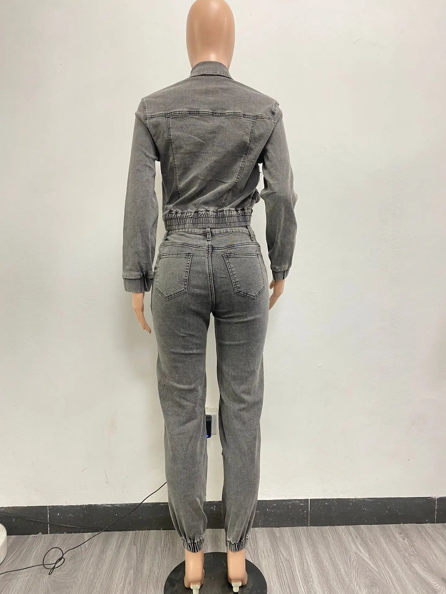 Ensemble pantalon à manches longues pour femmes, survêtement avec fermeture éclair, manteau en Denim, Cargo, longueur cheville, poches, haute rue épissé, Slim, 2024