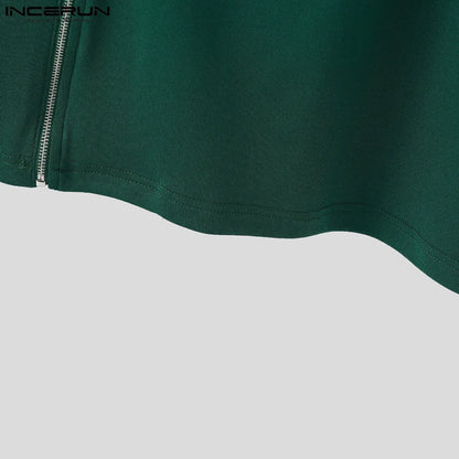 INCERUN hauts sans manche t-shirt été hommes débardeurs couleur unie fermeture éclair revers gilets hommes hauts surdimensionné vêtements pour hommes Streetwear