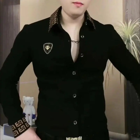 Polo à manches longues pour hommes à la mode T-shirt tendance décontracté à revers à la mode