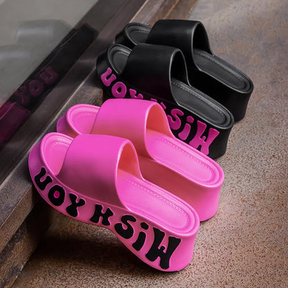 Été lettre imprimé chaussons compensés femmes mode grosse plate-forme sandales femme en plein air antidérapant nuage diapositives chaussures femme