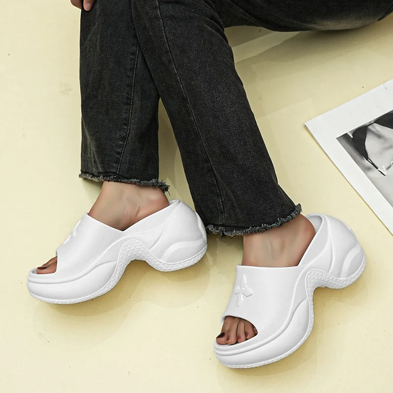 STleargSHEN-Pantoufles d'été à l'offre elles optiques pour femmes, tongs hautes de 9cm, talons compensés, chaussures de plage, pantoufles à plateforme épaisse