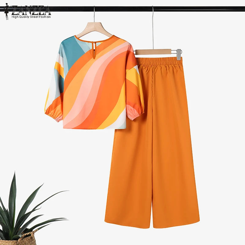 BERAKAH SUPRÊME – ensemble pantalon d'été 2 pièces pour femmes, tenues à la mode, manches 3/4, chemisier imprimé, pantalon, costume de travail décontracté, survêtements assortis