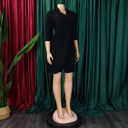 Robe plissée pour femmes, grande taille, col plissé, style blazer, bureau, vintage, sexy, ceinture, fête, serrée, courbée, courte