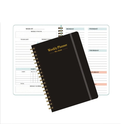 Planificateur hebdomadaire Portable A5, sans Date, rappel, calendrier hebdomadaire, livre d'efficacité avec sangles, carnet de notes à bobine pour étudiant