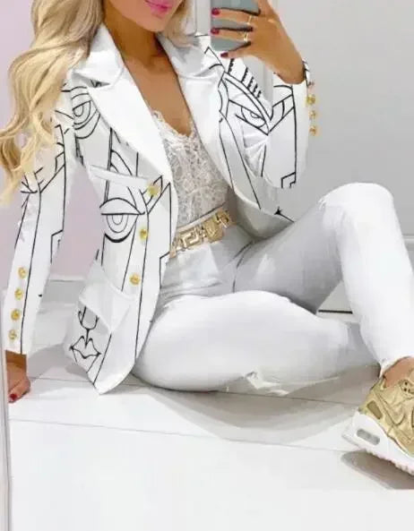 Ensemble Blazer et pantalon à col à revers imprimé à carreaux pour femmes, 2 pièces, vêtements, costume, pantalon, mode printemps-automne décontractée