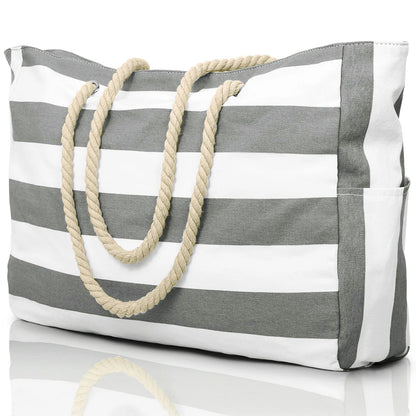 Sac extérieur rayé à fermeture éclair pour les voyages et les vacances en plein air, toile imperméable et résistante au sable, sac de plage pliable pratique-zmt