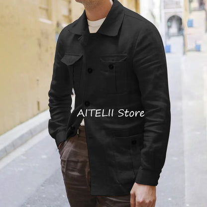 Blazers pour homme costume vestes lin léger décontracté quatre poches revers hommes veste simple boutonnage costumes mode Blazer vêtements