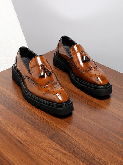 Mocassins d'été en cuir véritable pour hommes, chaussures d'été à enfiler, respirantes, semelle épaisse, richelieu, pompon, tenue décontractée