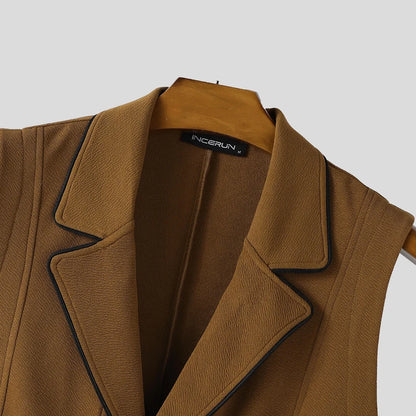 INCERUN hommes gilets Patchwork revers sans manches bouton décontracté hommes gilets couleur-bloc Streetwear 2025 mode gilets hommes S-5XL