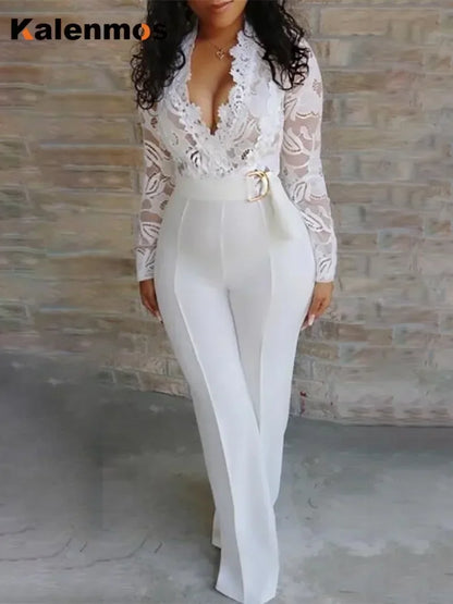 Combinaison blanche en dentelle pour femme, salopette élégante, longue, une pièce, taille haute, plume, soirée de mariage, barboteuses sexy, Y2K
