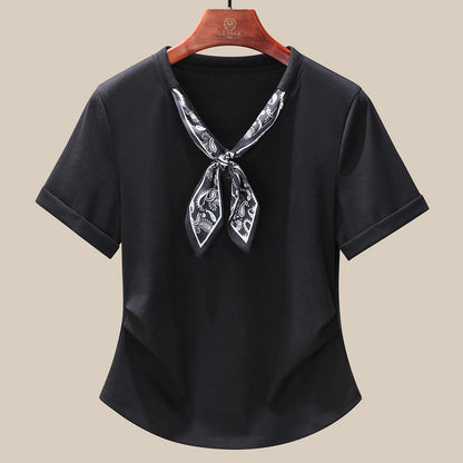 T-Shirt à manches courtes et col en V pour femme, écharpe structurée, épaules froncées, cravate à la taille, amincissante, nouvelle collection 2025