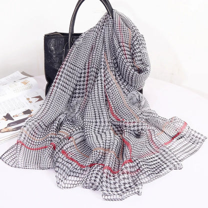 Foulard en soie glacée pour protection solaire, foulard enveloppant, grande serviette de plage pour femmes, imprimé fin, Micro-à traversant, châle de climatisation, 180cm