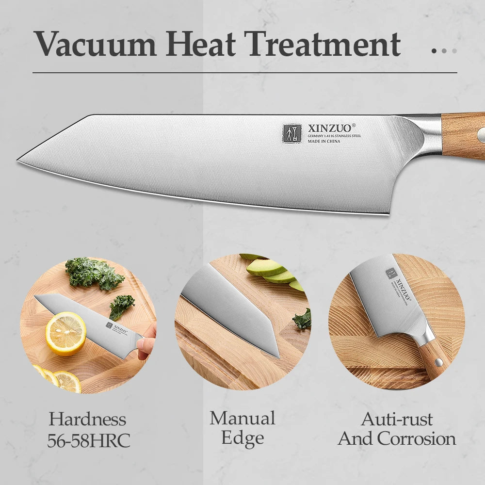 XINZUO 5,83 pouces Bunka couteau de chef allemand DIN 1.4116 acier 56 ± 2 HRC 15 ° Rivets en cuivre avec manche en bois d'olivier à 1 bords avec boîte cadeau