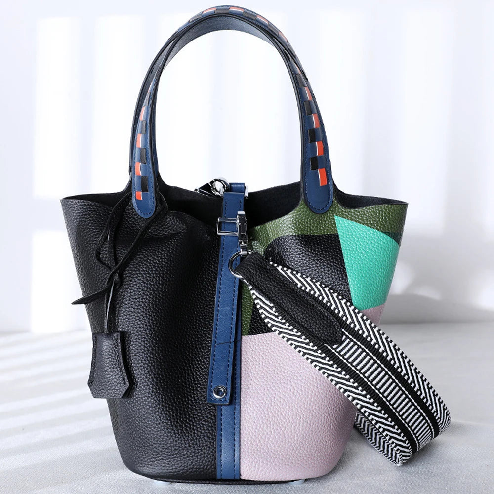 Divers sacs de luxe en cuir véritable, sac à main à la mode pour femmes, panier de légumes, sac seau Portable pour femmes avec serrure