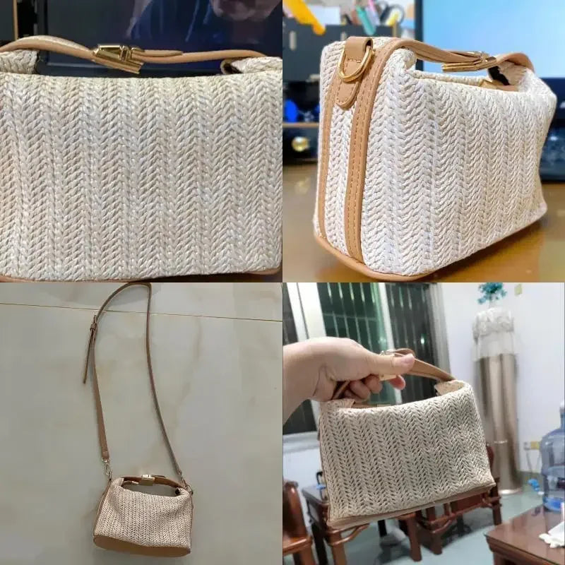 Yogodlns été petit sac à main en paille sac à bandoulière tendance tissé seau sac à bandoulière décontracté bord de mer sac de plage filles poignée fourre-tout