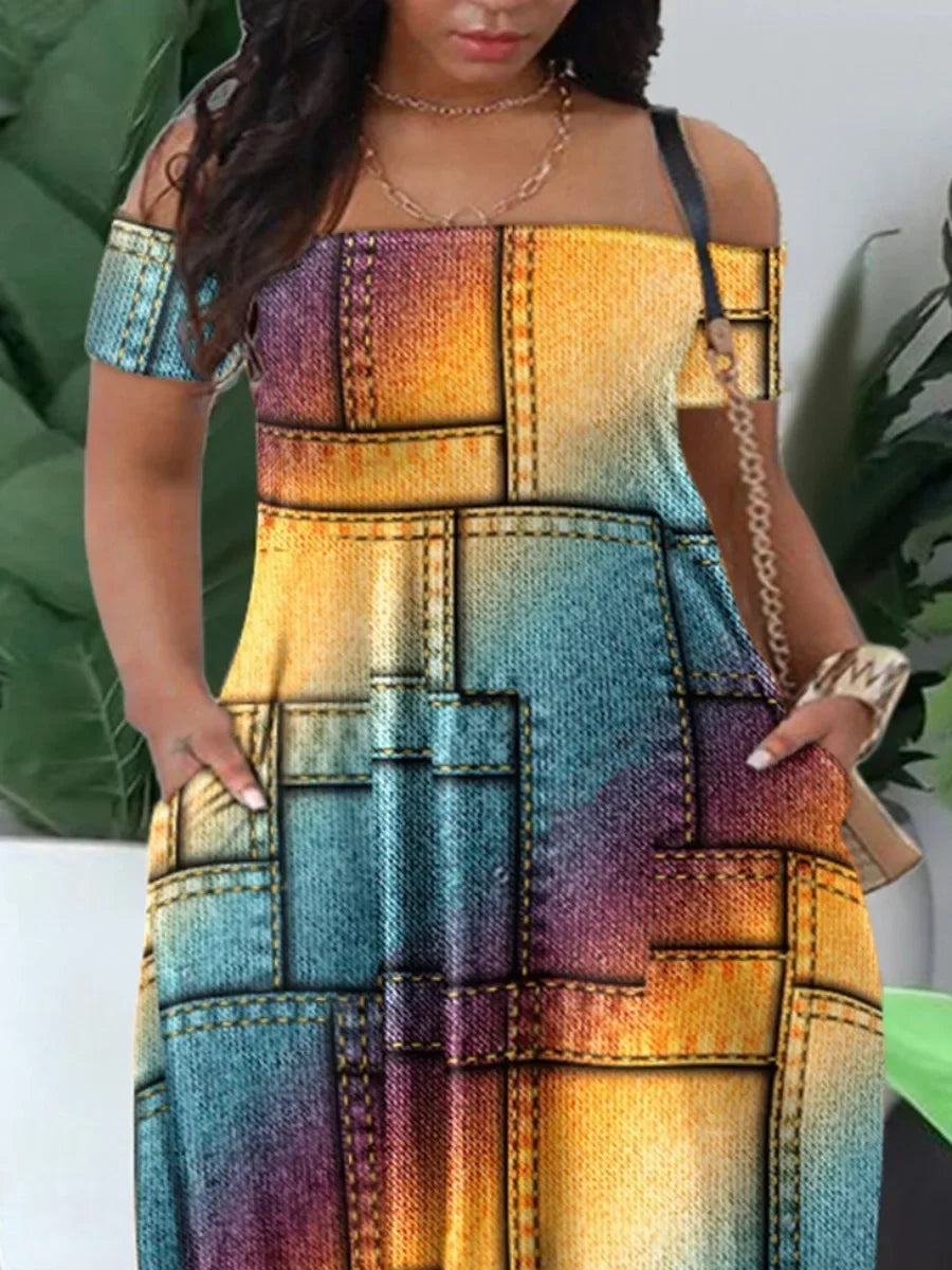 CamSolomon-Robe Longue à Manches Courtes pour Femme, Tenue Maxi Décontractée, Col Bouffant, Longueur au Sol, Nouveauté Été