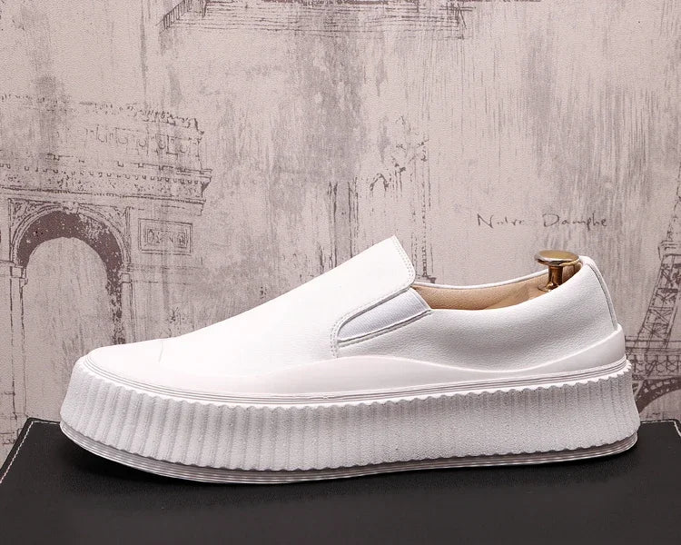 Mocassins en cuir à plateforme épaisse pour hommes, chaussures décontractées, chaussures de planche plates rehaussantes, nouveau, 2025