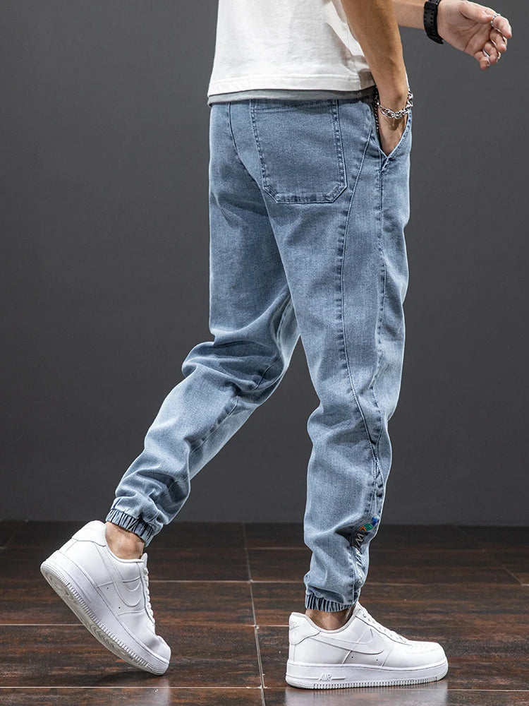 Printemps été noir bleu Cargo Jean hommes Streetwear Denim survêtement pantalon hommes Baggy Harem Jean pantalon grande taille